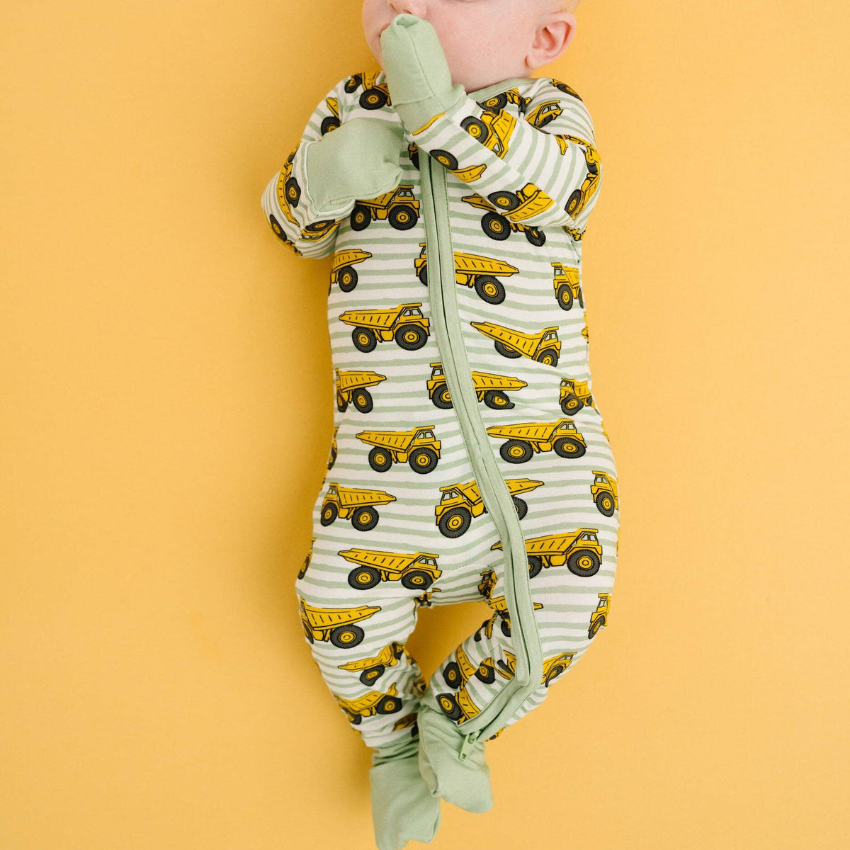 Dump Trucks Bamboo Sleeper Two Way Zipper - Baby Dill