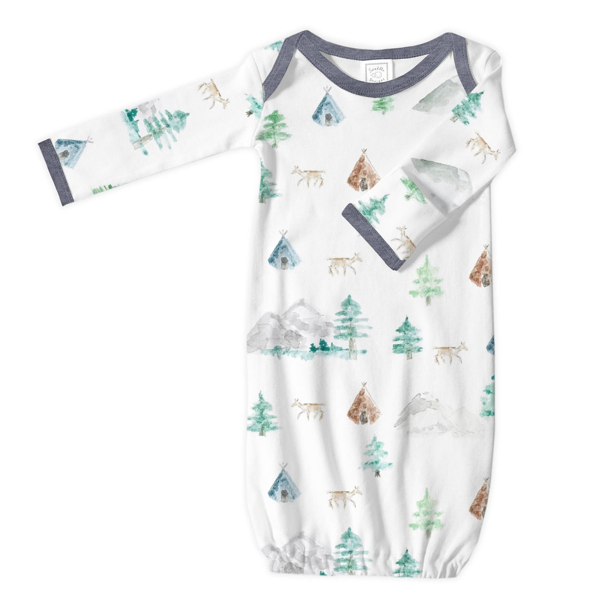 SwaddleDesigns - Pajama Gown, Watercolor Mountains & Trees, 0-3 Months