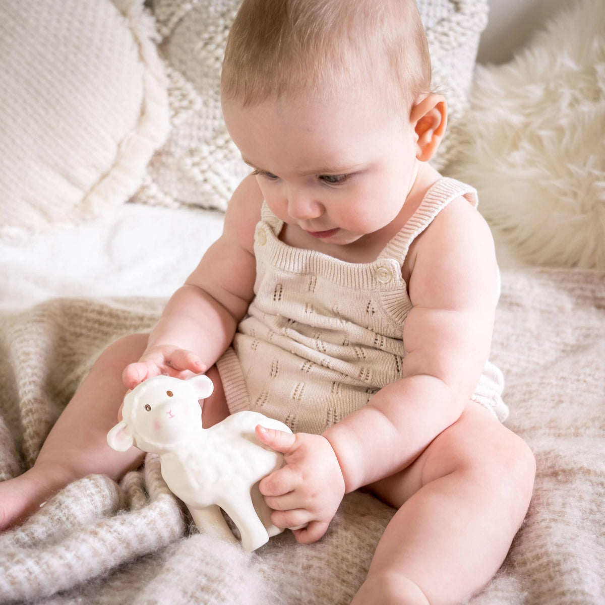 Bahbah the Lamb Organic Rubber Teether, Rattle & Bath Toy - Baby Dill