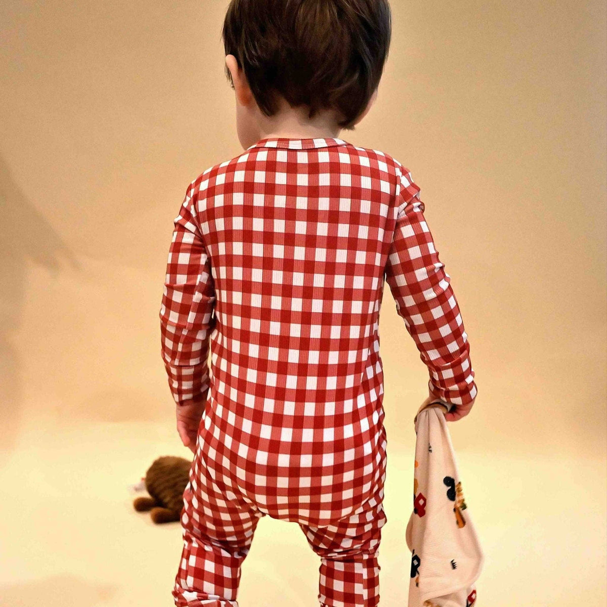 Double Zip Bamboo Red Gingham Zip Romper Sleeper