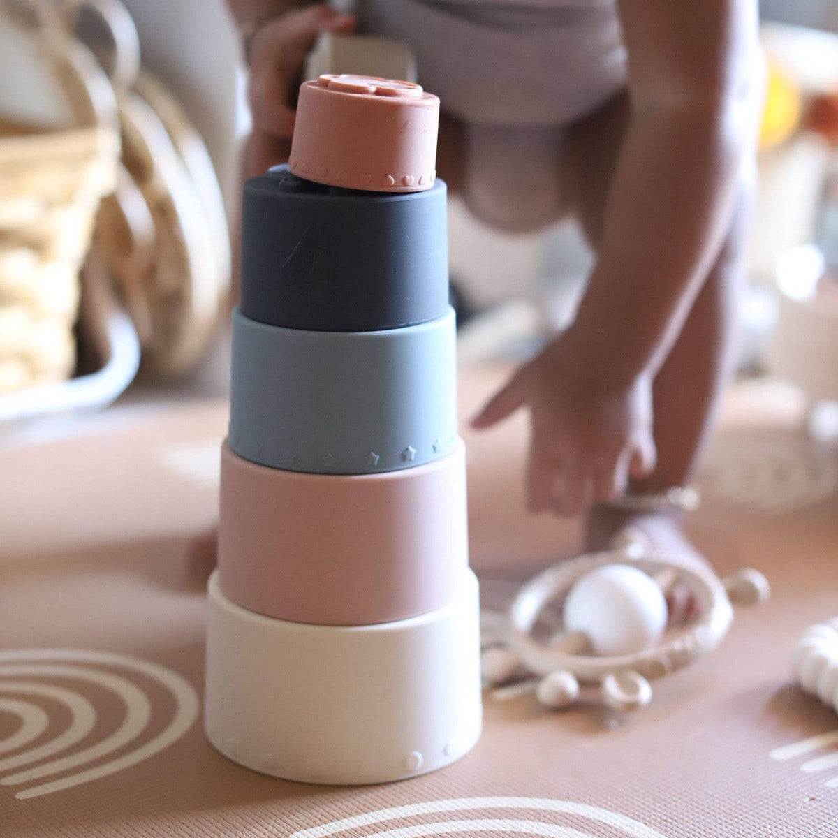 Stacking Cups Toy Soft Silicone with Shapes Bath or Beach - Baby Dill