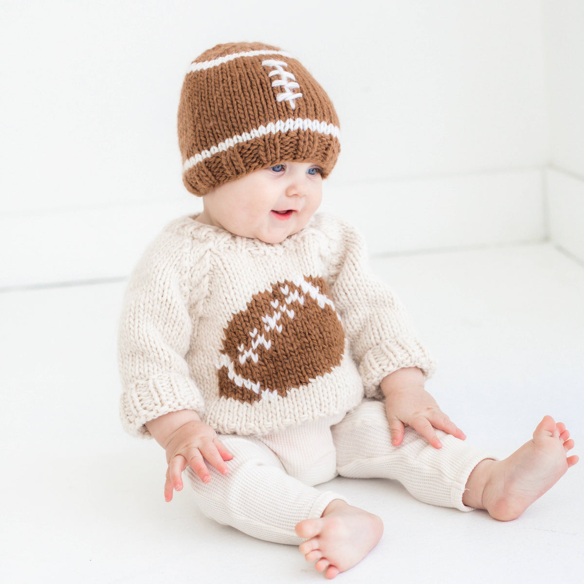 Hand Knit Football Crew Sweater