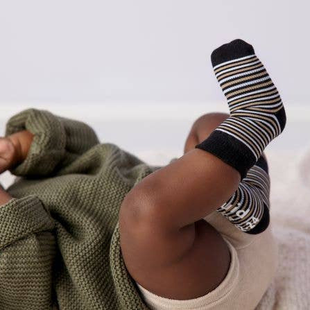 squid socks - Chesney - Non-Slip Baby Socks Brown Argyle, Green Stripes - Baby Dill