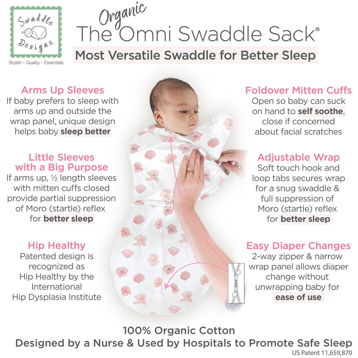 SwaddleDesigns - Organic Omni Swaddle Sack, Watercolor Poppies