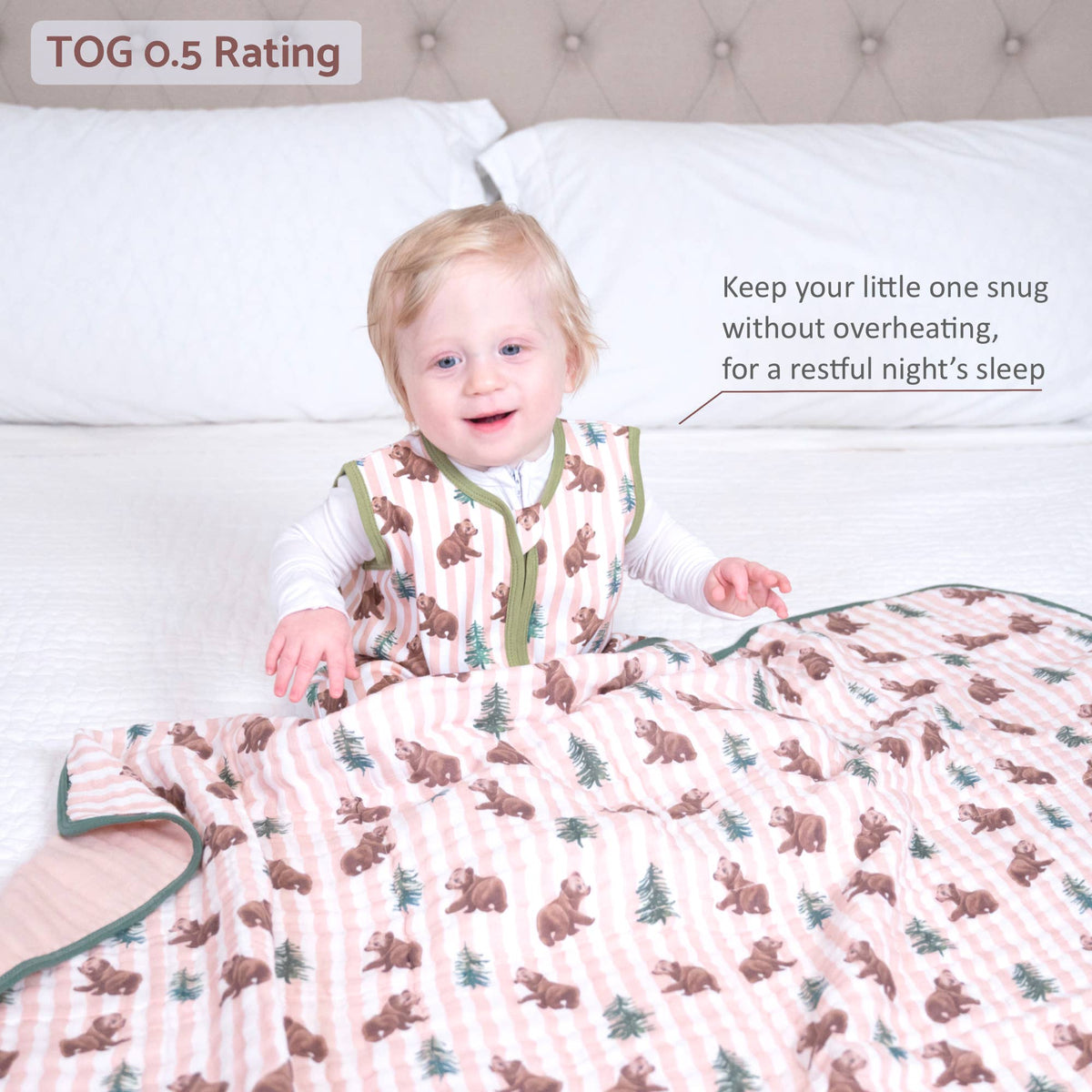 LollyBanks - Baby Bear Baby Sleep Sack, 100% Organic Cotton - Baby Dill