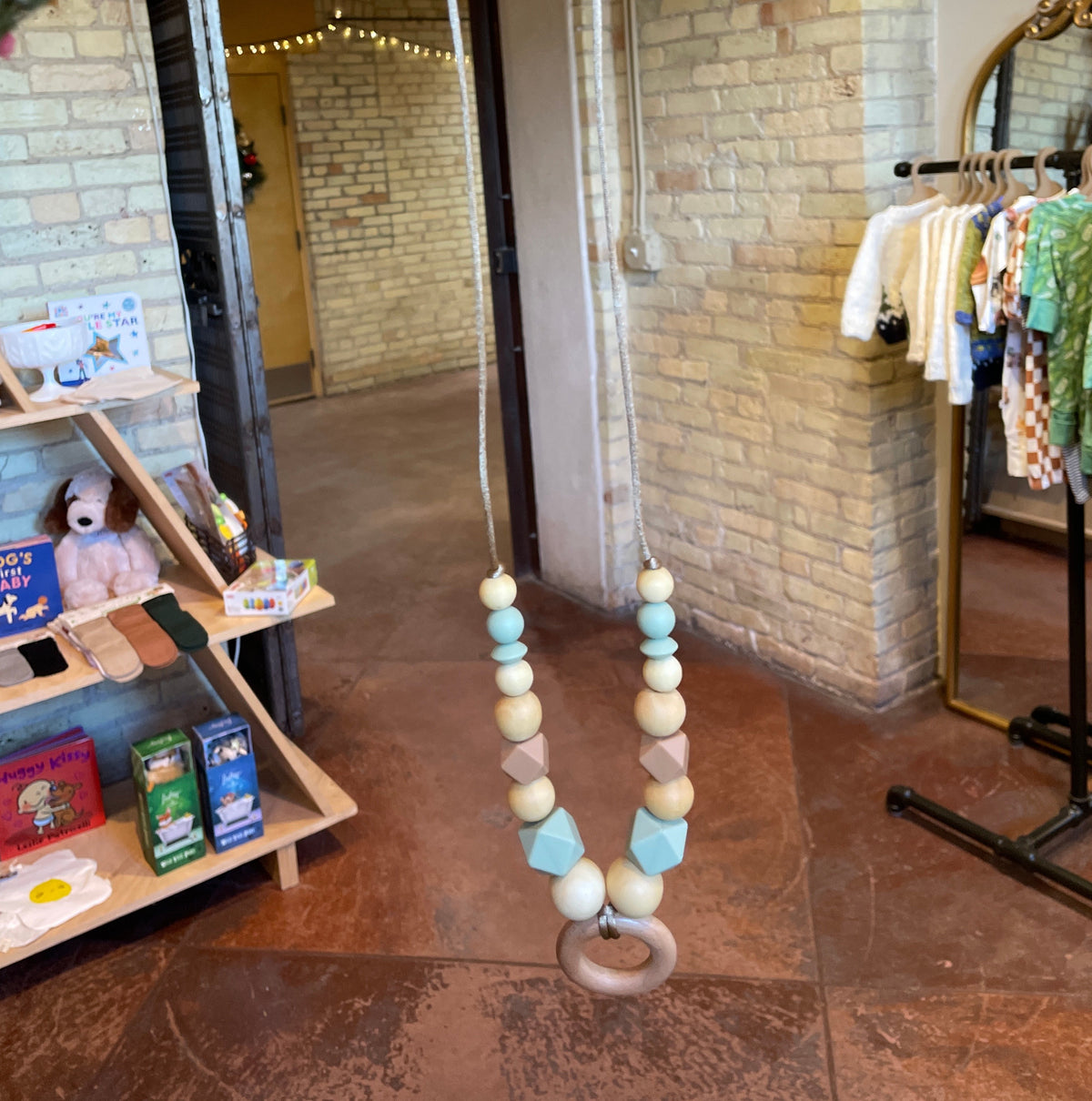 Silicone Beaded Wood Ring Teething Teether Necklace - Baby Dill