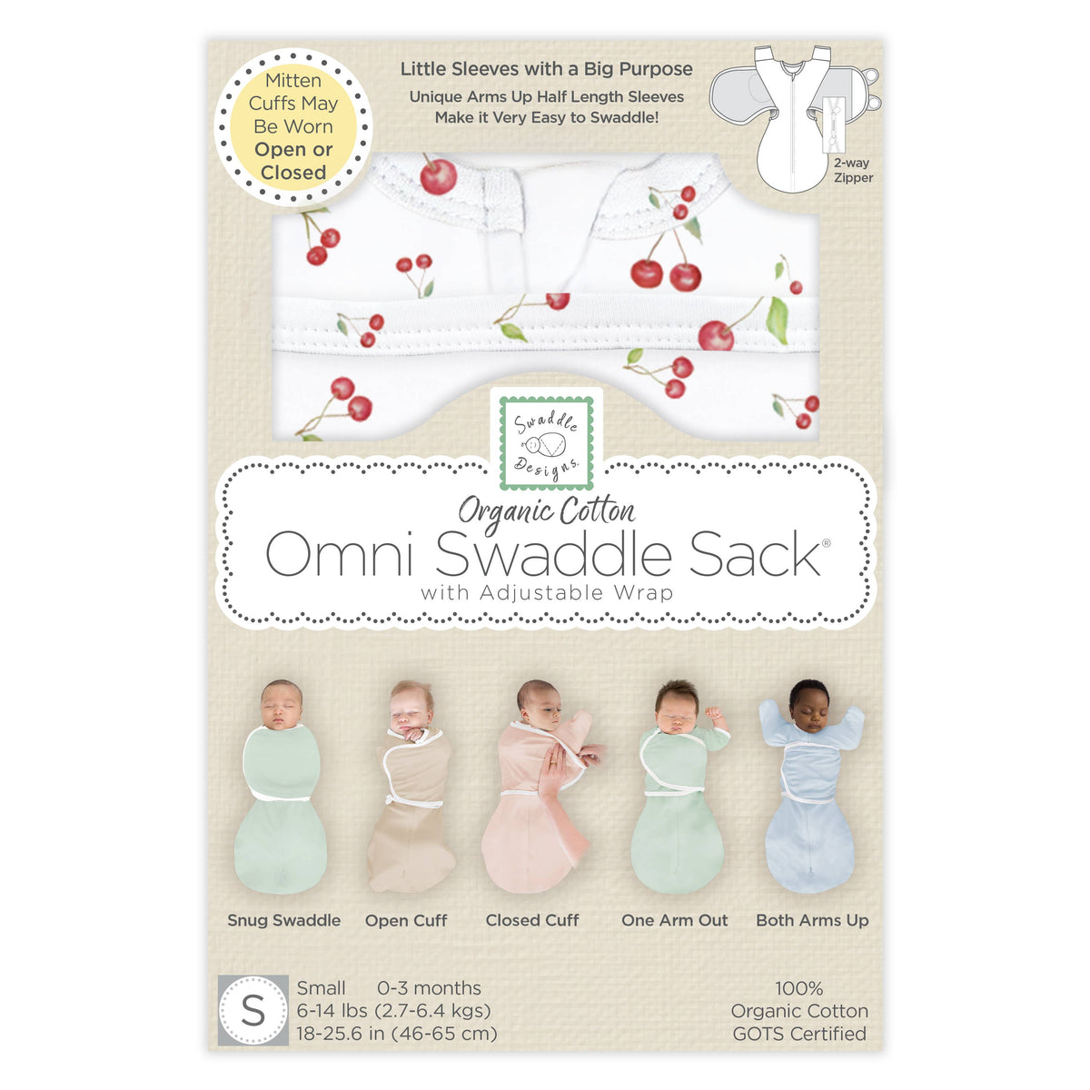SwaddleDesigns - Organic Omni Swaddle Sack, Watercolor Little Cherries