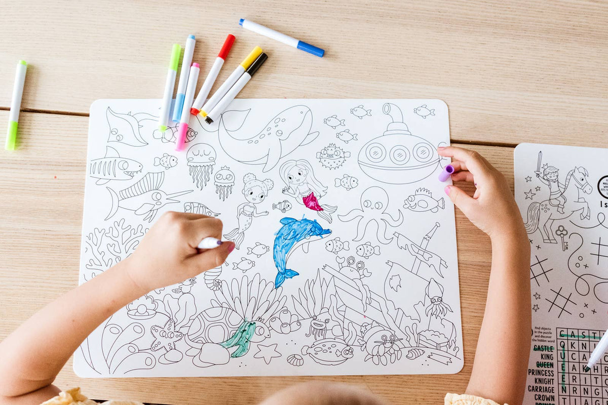 Silicone Reusable Coloring Placemat with Markers - Baby Dill