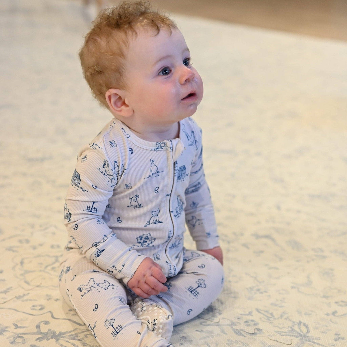 Double Zip Bamboo Vintage Farm Zip Romper Sleeper