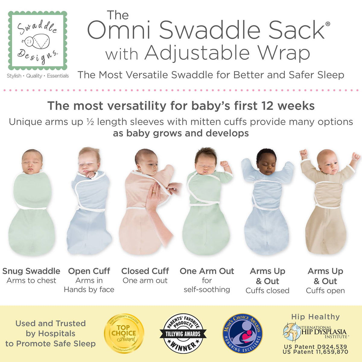 SwaddleDesigns - Organic Omni Swaddle Sack, Soft Blue