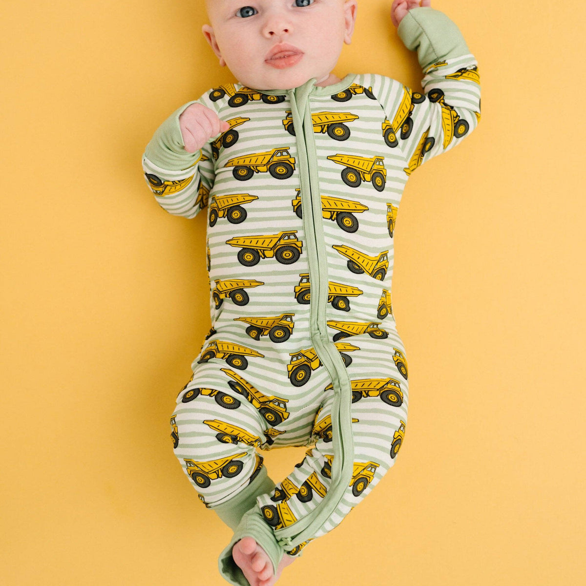 Dump Trucks Bamboo Sleeper Two Way Zipper - Baby Dill