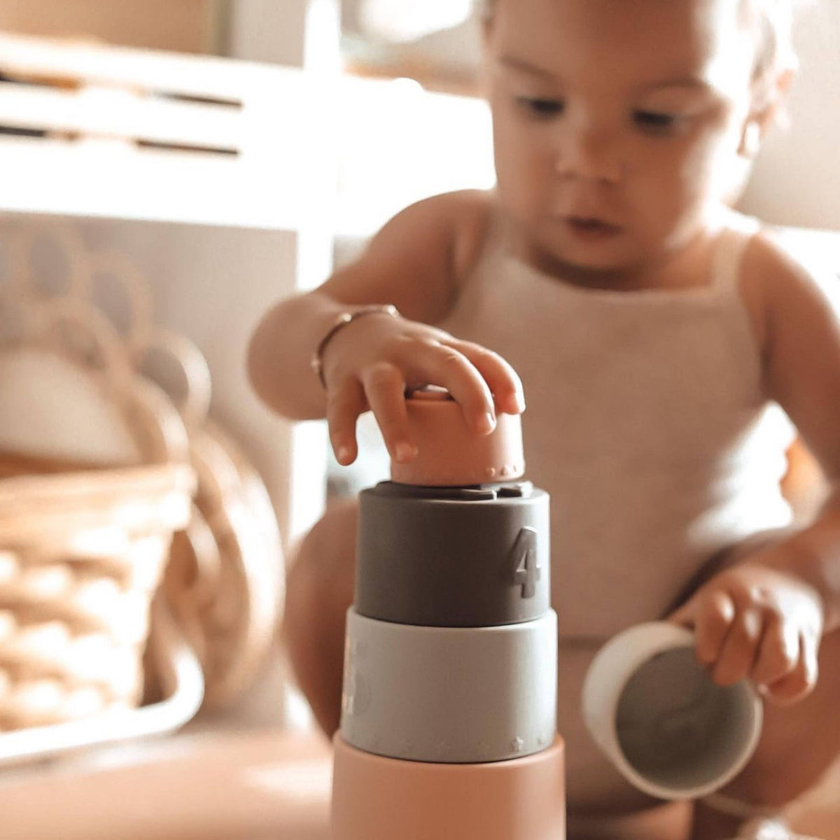 Stacking Cups Toy Soft Silicone with Shapes Bath or Beach - Baby Dill