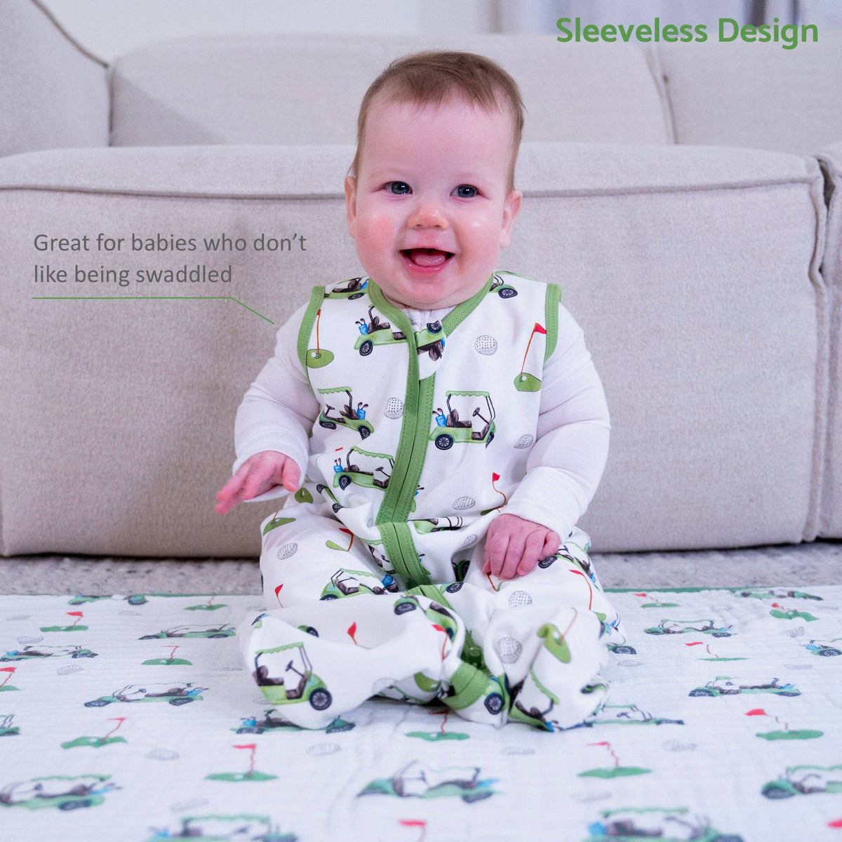 LollyBanks - Organic Cotton Sleep Sack 0.5 TOG Golf A Round - Baby Dill