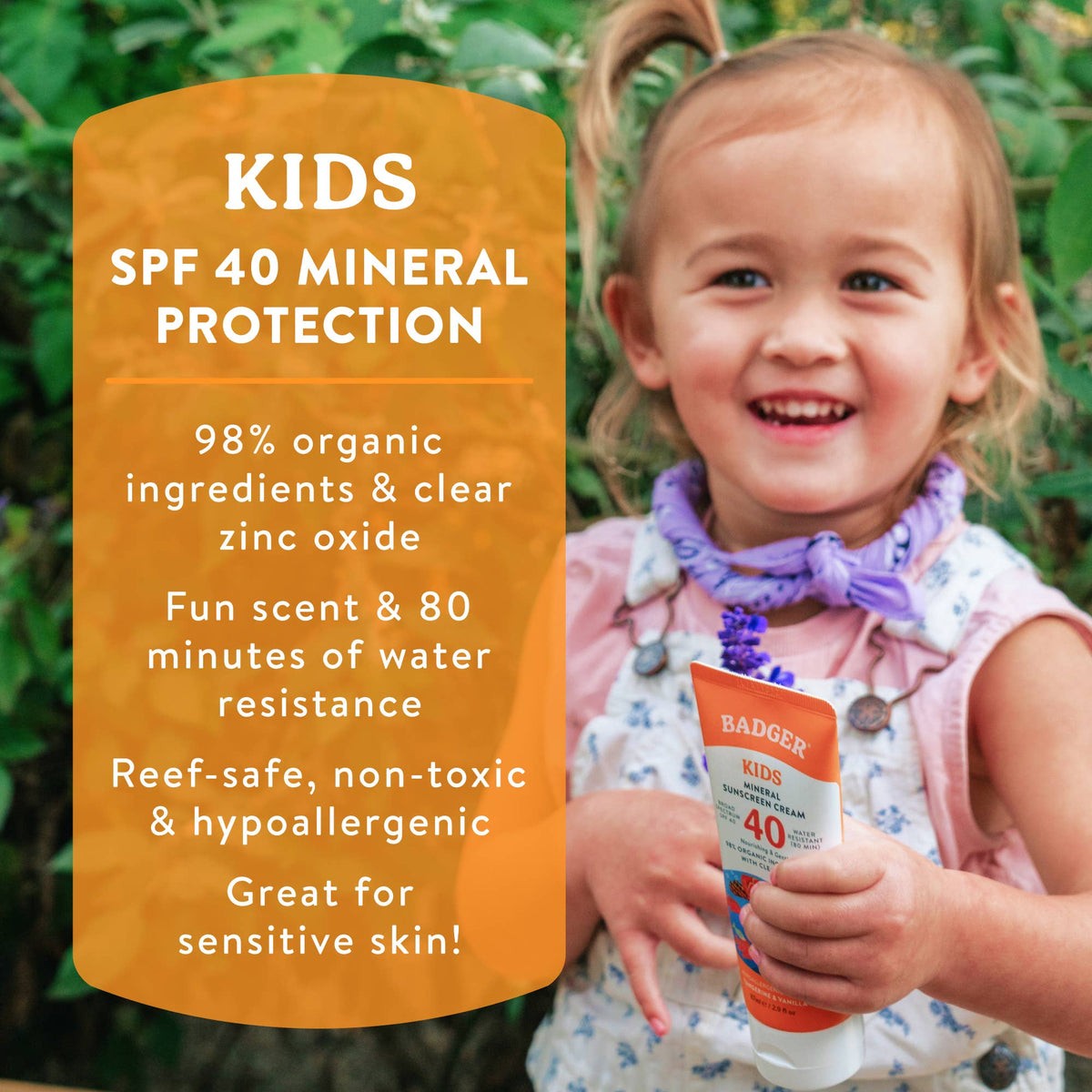 Badger Kids Mineral Sunscreen Cream SPF 40, with Zinc Oxide - Baby Dill