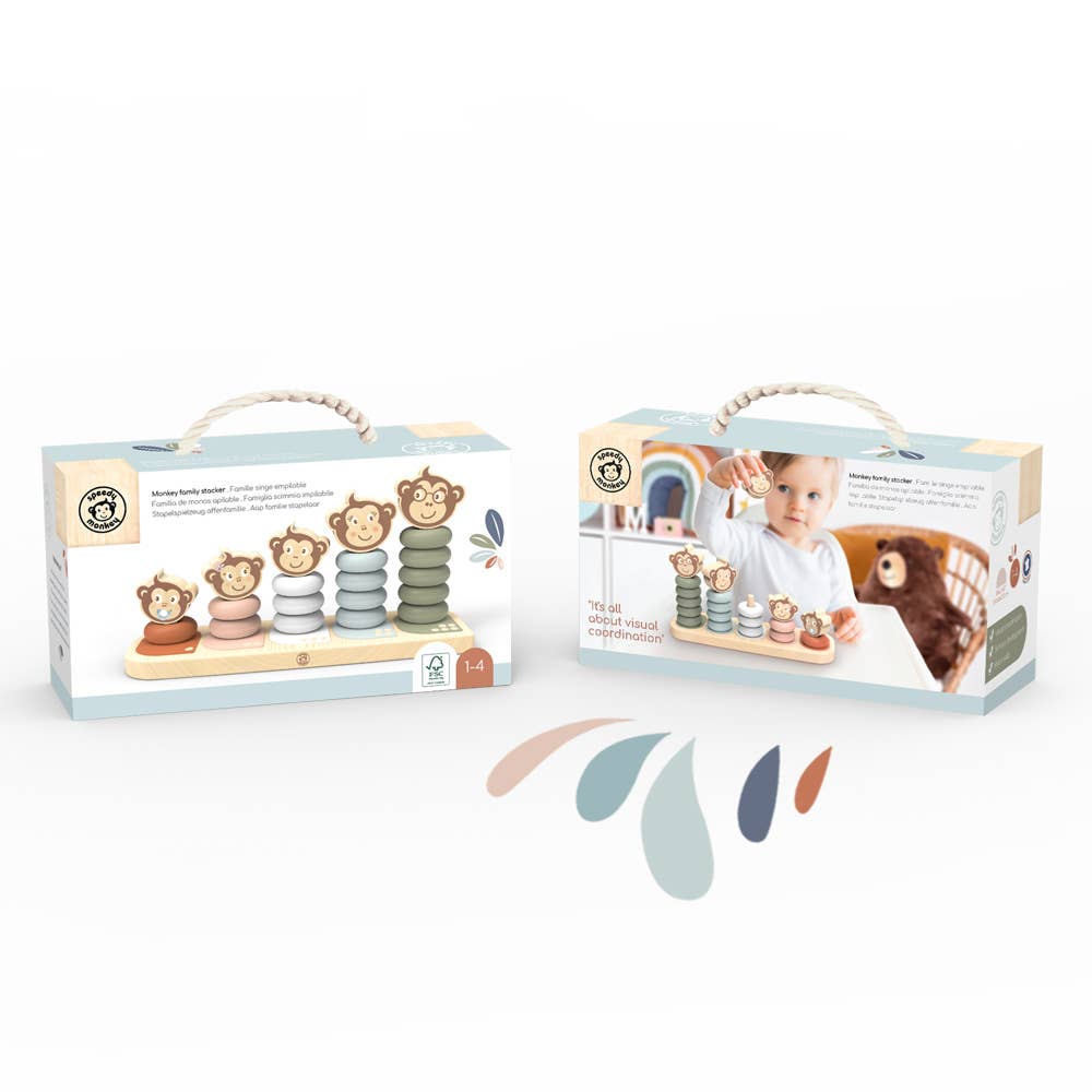 Wood Monkey Family Stacker Toy - Baby Dill