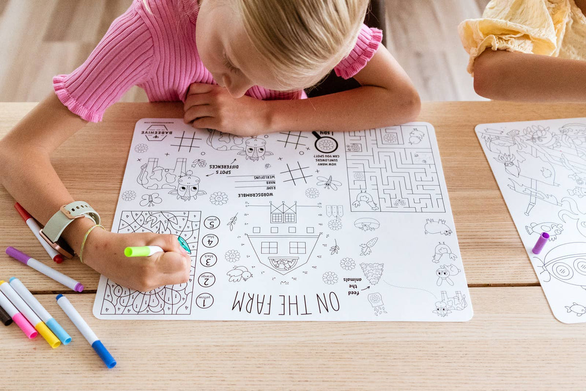 Silicone Reusable Coloring Placemat with Markers - Baby Dill