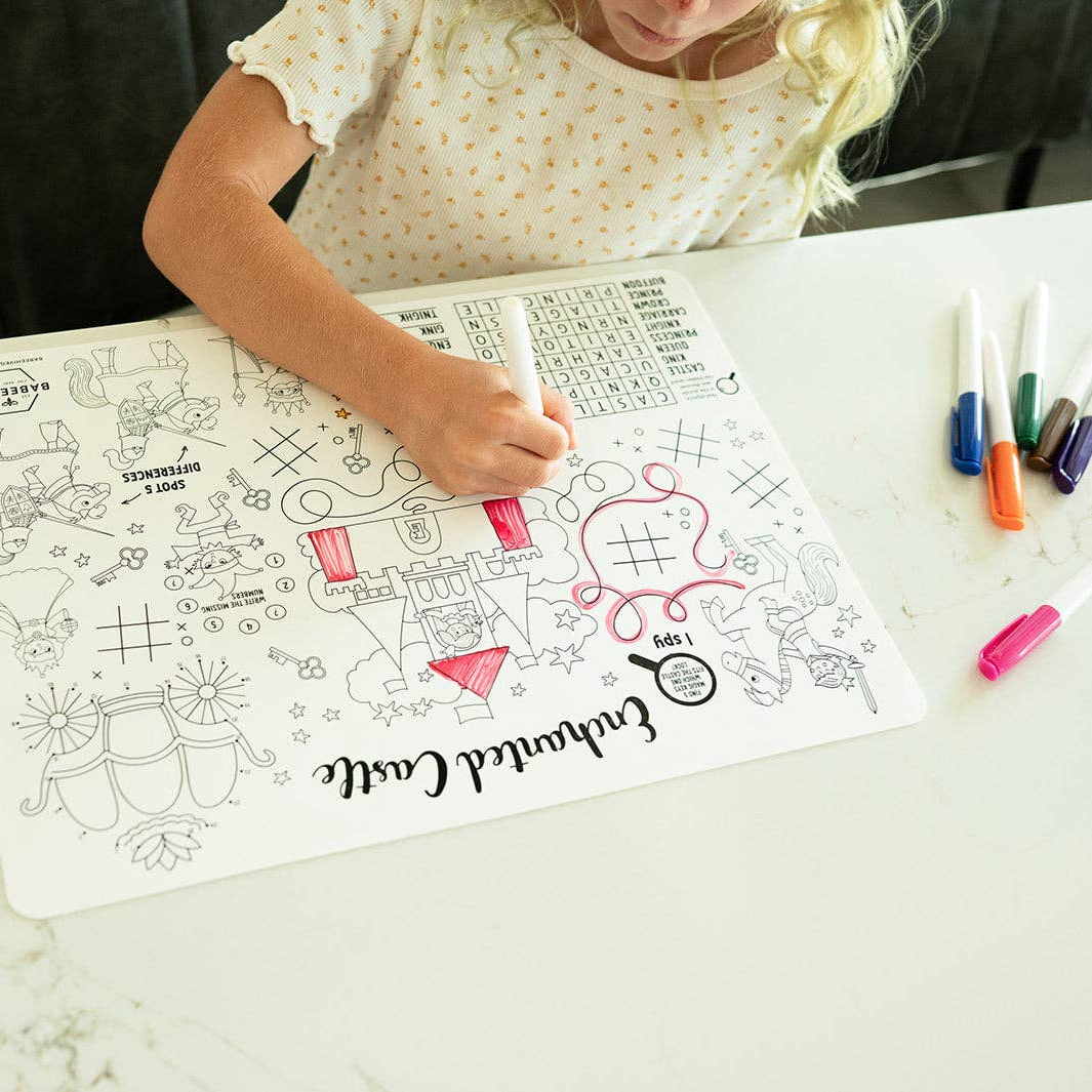 Castle Reusable Silicone Coloring Placemat w Markers