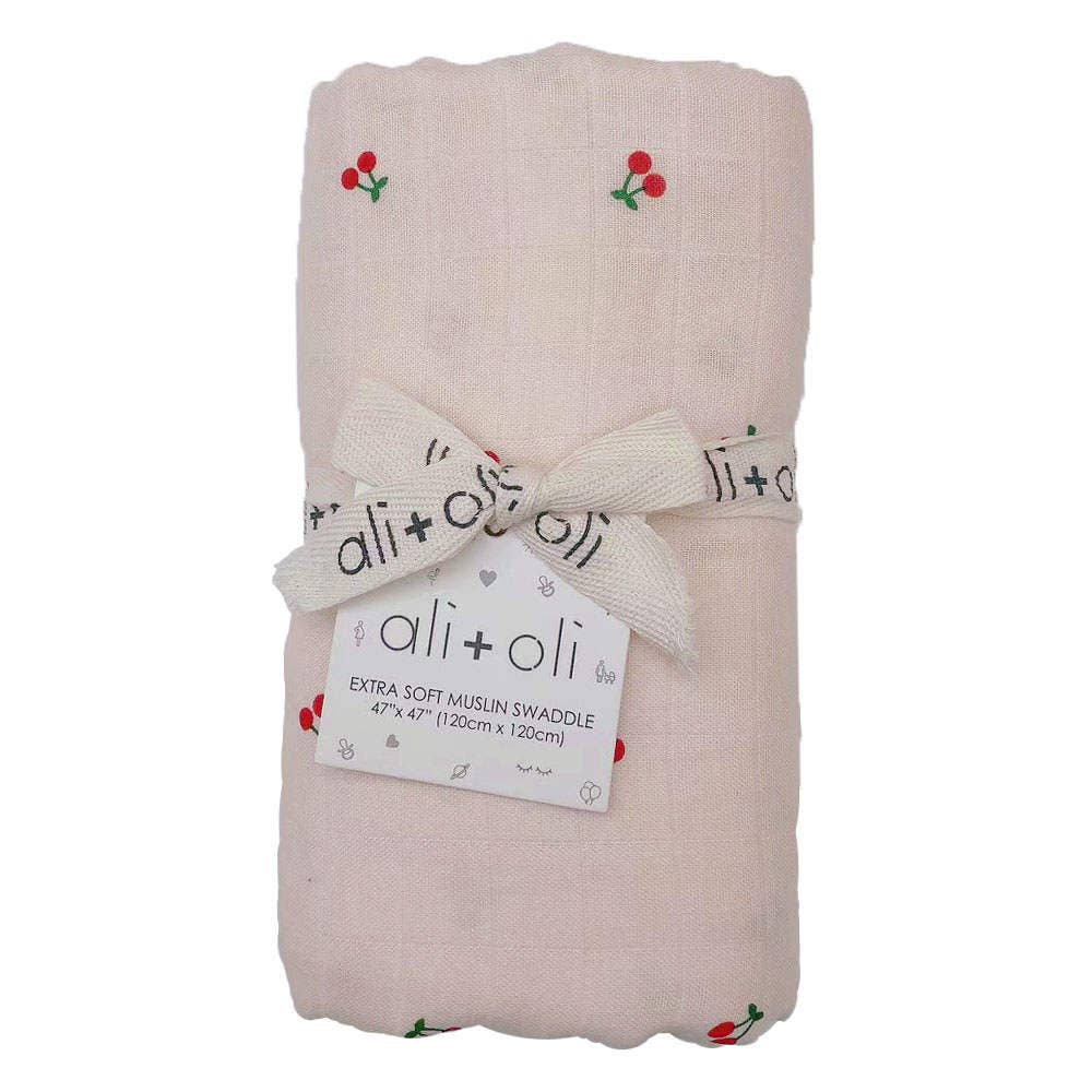 Bamboo Muslin Swaddle Blanket (Cherry) - Baby Dill