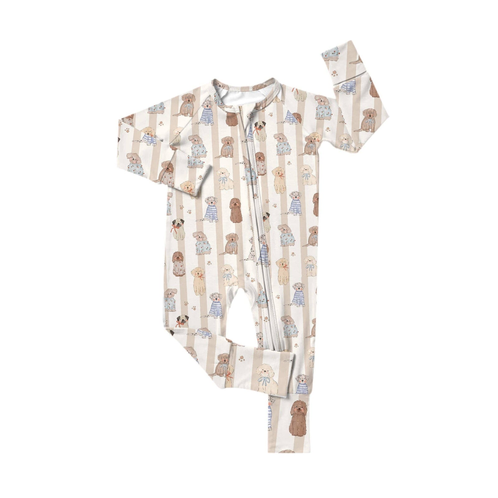 Laney Baby - Furrever Friends Zipper Romper - Baby Dill