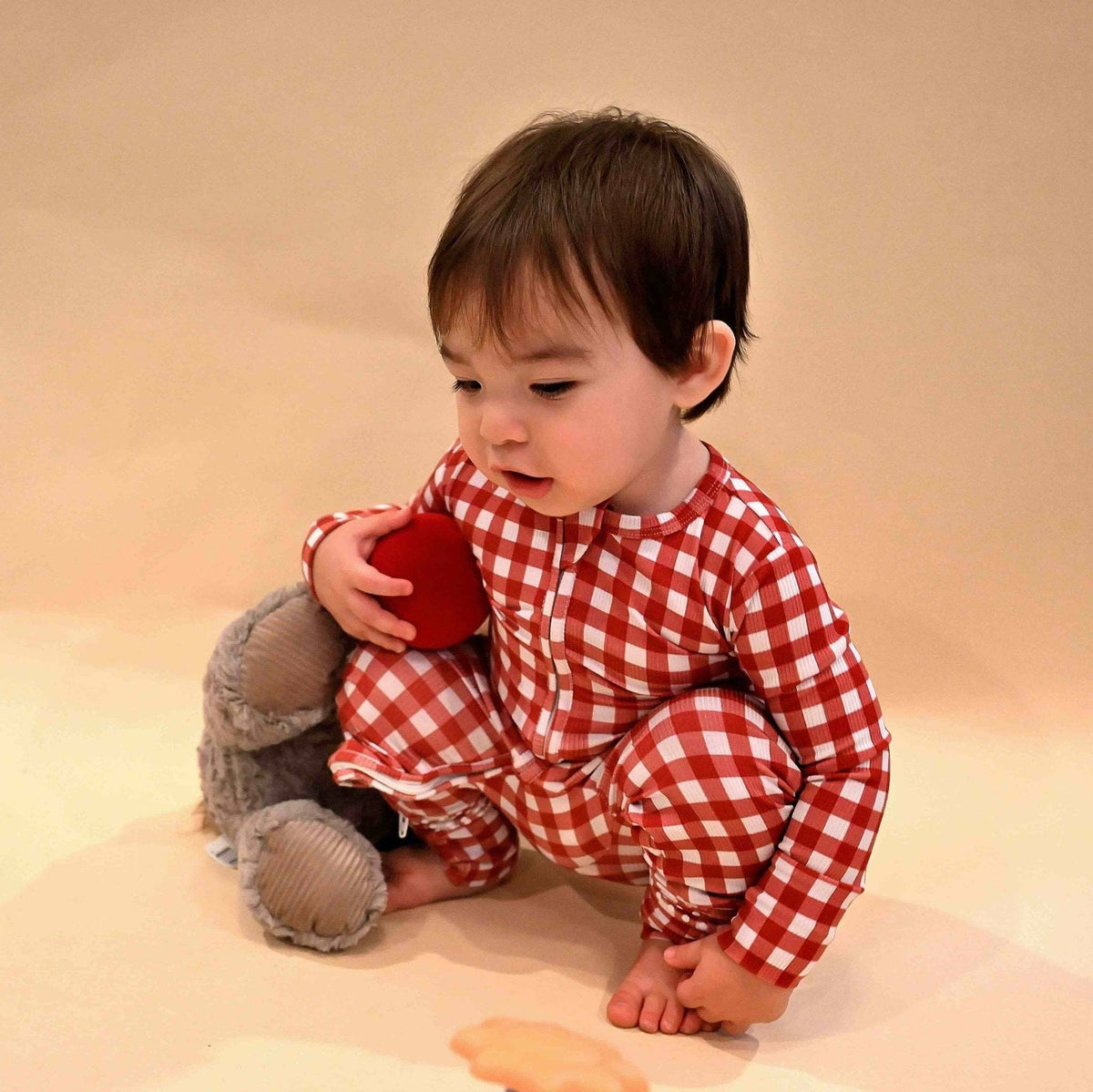 Double Zip Bamboo Red Gingham Zip Romper Sleeper