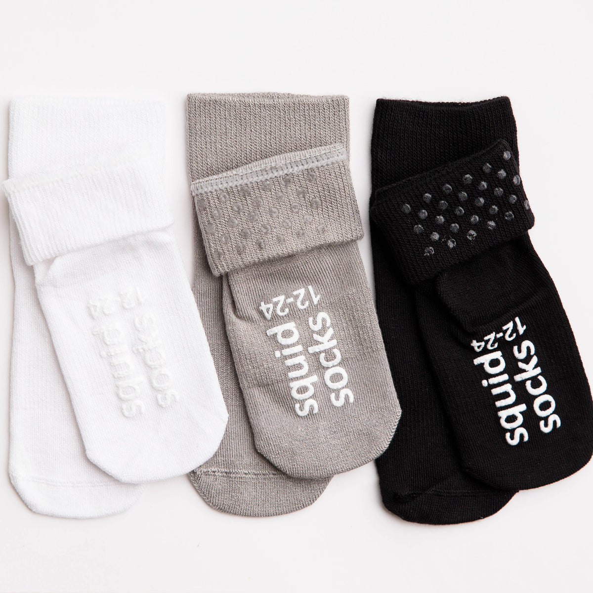 squid socks - Charlie - Non-Slip Baby Socks Kids Socks White, Gray, Black - Baby Dill