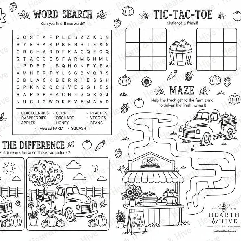 Farm Fresh Reusable Silicone Coloring Placemat w Markers