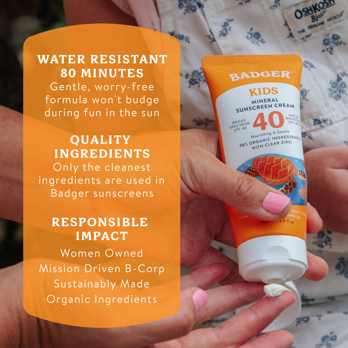 Badger Kids Mineral Sunscreen Cream SPF 40, with Zinc Oxide - Baby Dill