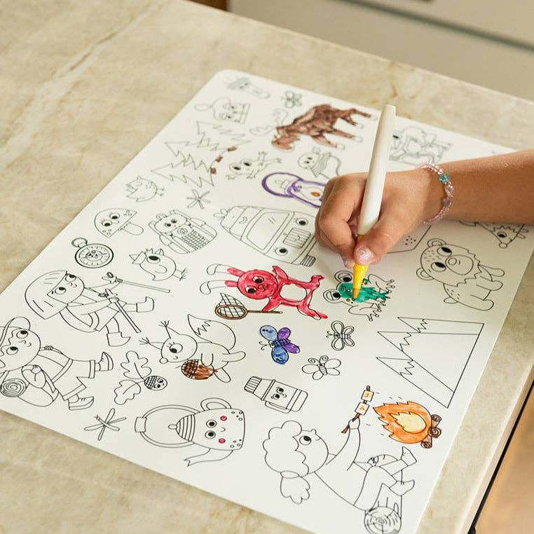 Camping Reusable Silicone Coloring Placemat w Markers
