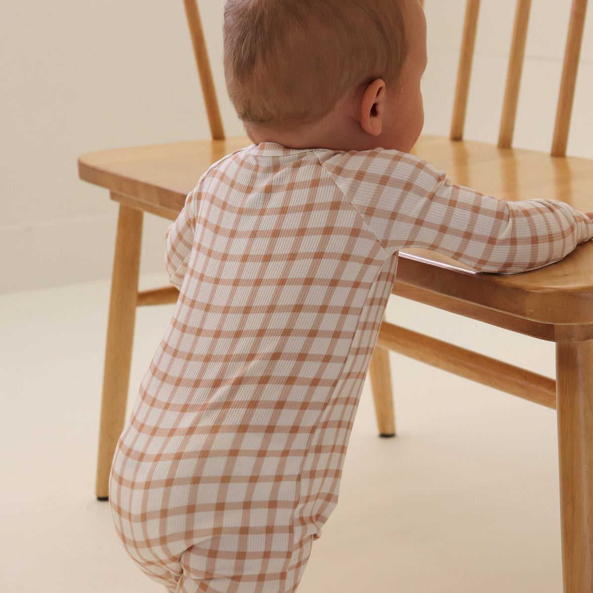 Honeycomb Goods - Caramel Gingham Zip Pajamas - Baby Dill
