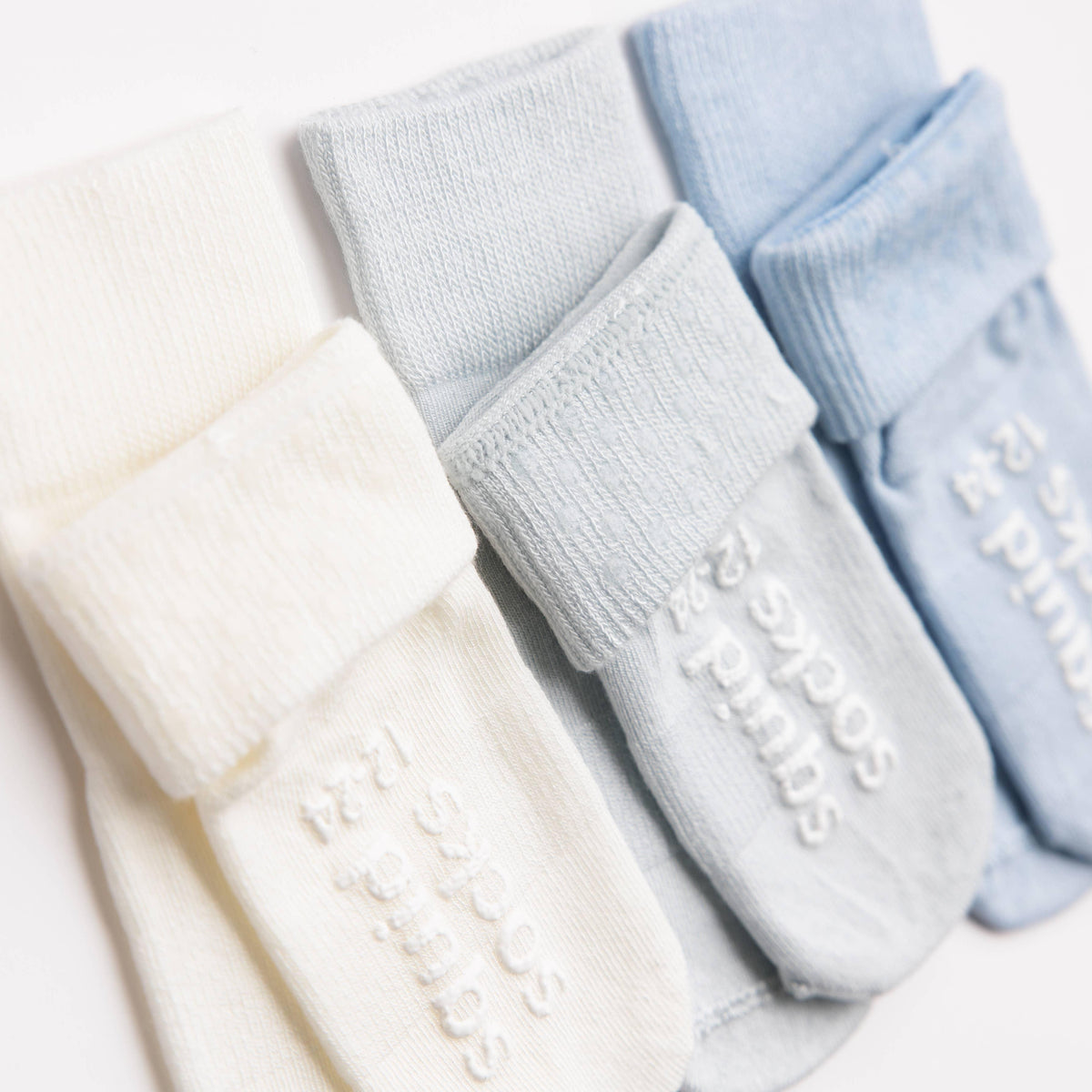 Casen - Non-Slip Baby Socks in Ivory, Powder and Baby Blue