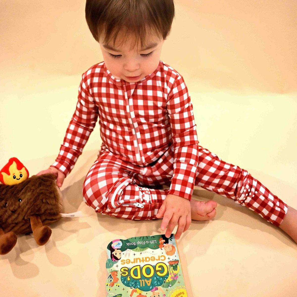 Double Zip Bamboo Red Gingham Zip Romper Sleeper