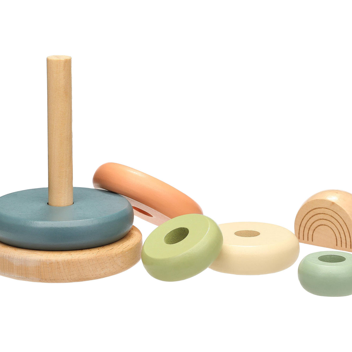 Pearhead - Wooden Stacking Rainbow Tower Baby Toy, Nursery Decor - Baby Dill
