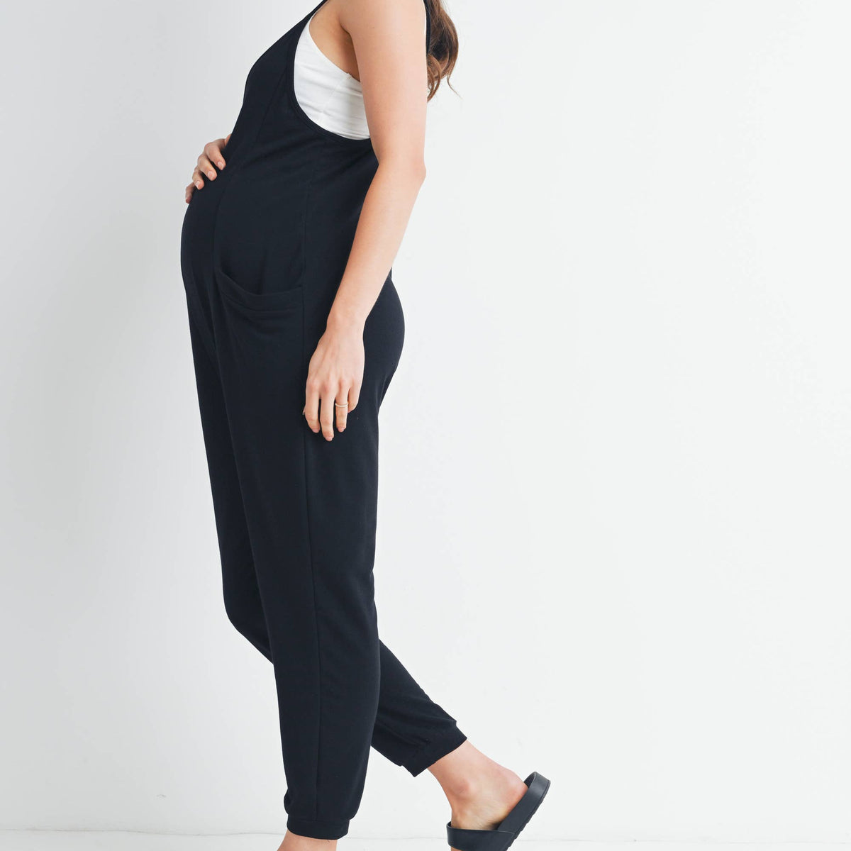 V-Neck Sleeveless Maternity Jogger Jumpsuit Overalls - Baby Dill