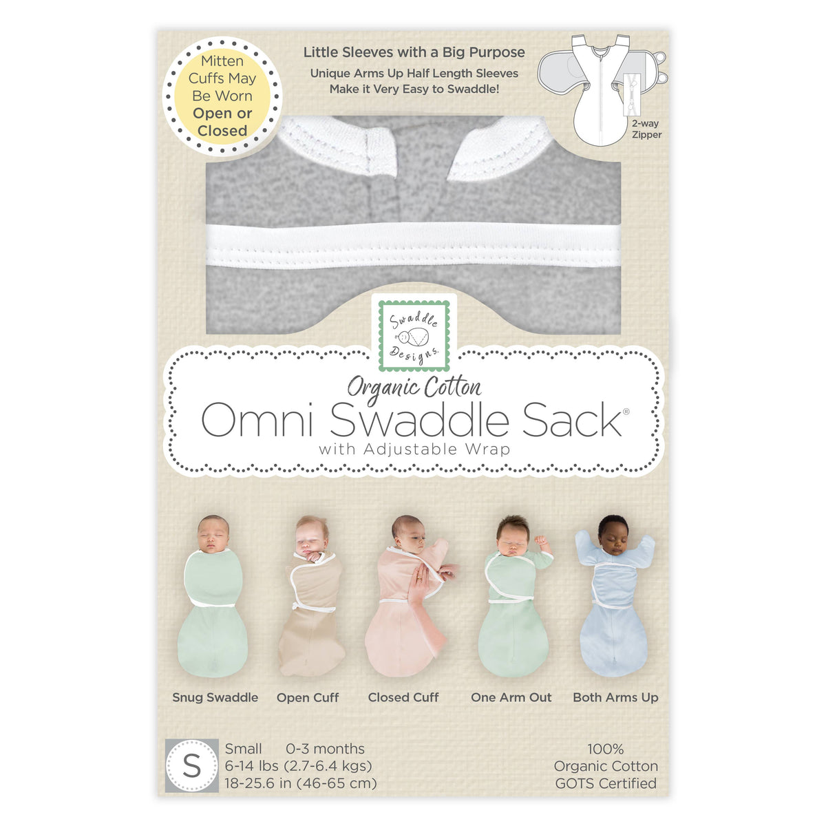 SwaddleDesigns - Organic Omni Swaddle Sack, Heathered Gray