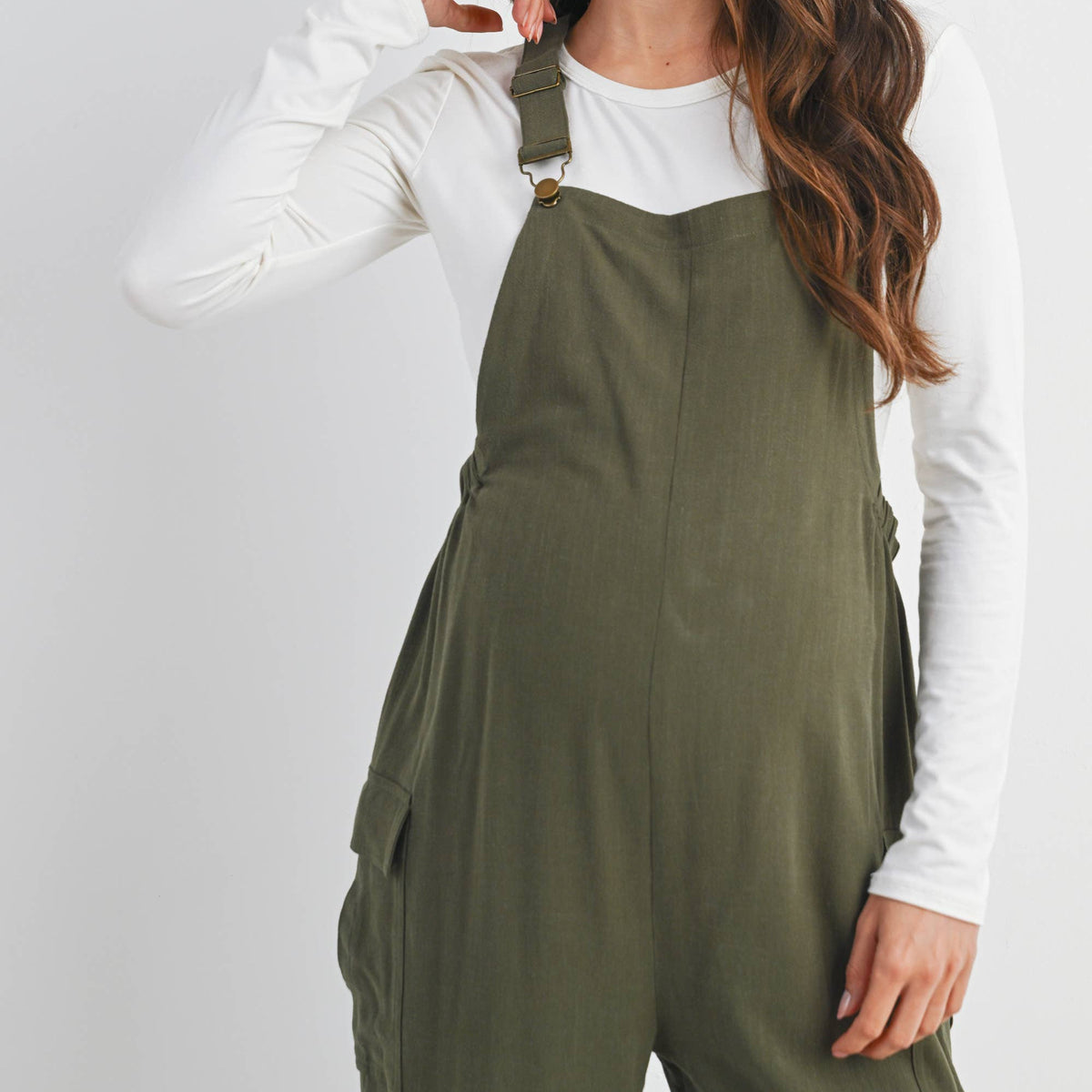 Straight Leg Maternity Adjustable Overalls - Baby Dill