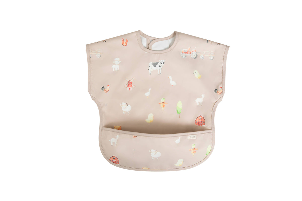 Ali+Oli - Smock Bib for Baby & Toddler Short Sleeve (Farm) - Baby Dill