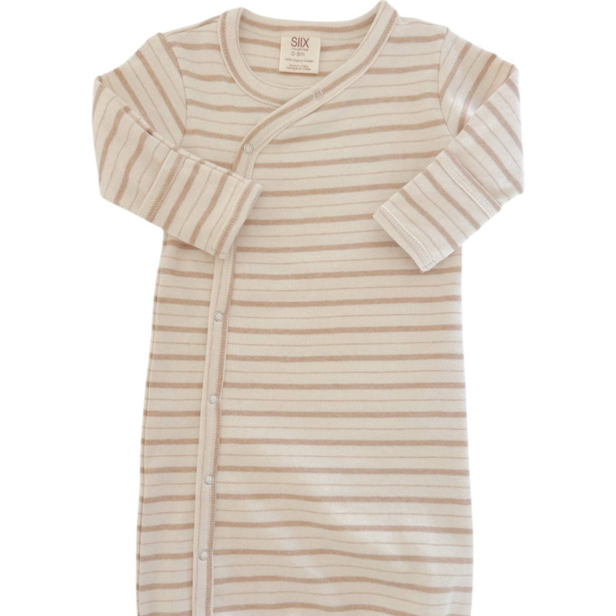 SIIX Collection - Biscuit Mixed Stripe / Organic Gown - Baby Dill