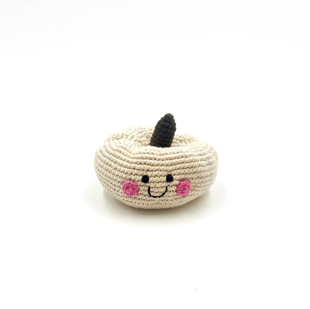 Handmade Crochet White Pumpkin Baby Rattle
