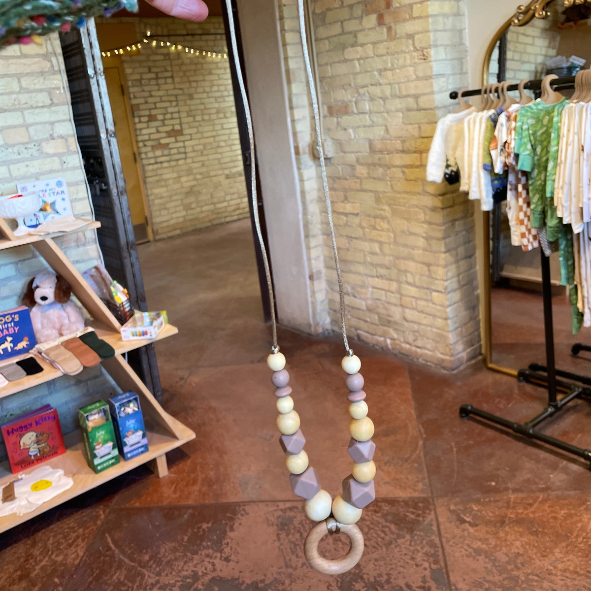 Silicone Beaded Wood Ring Teething Teether Necklace - Baby Dill