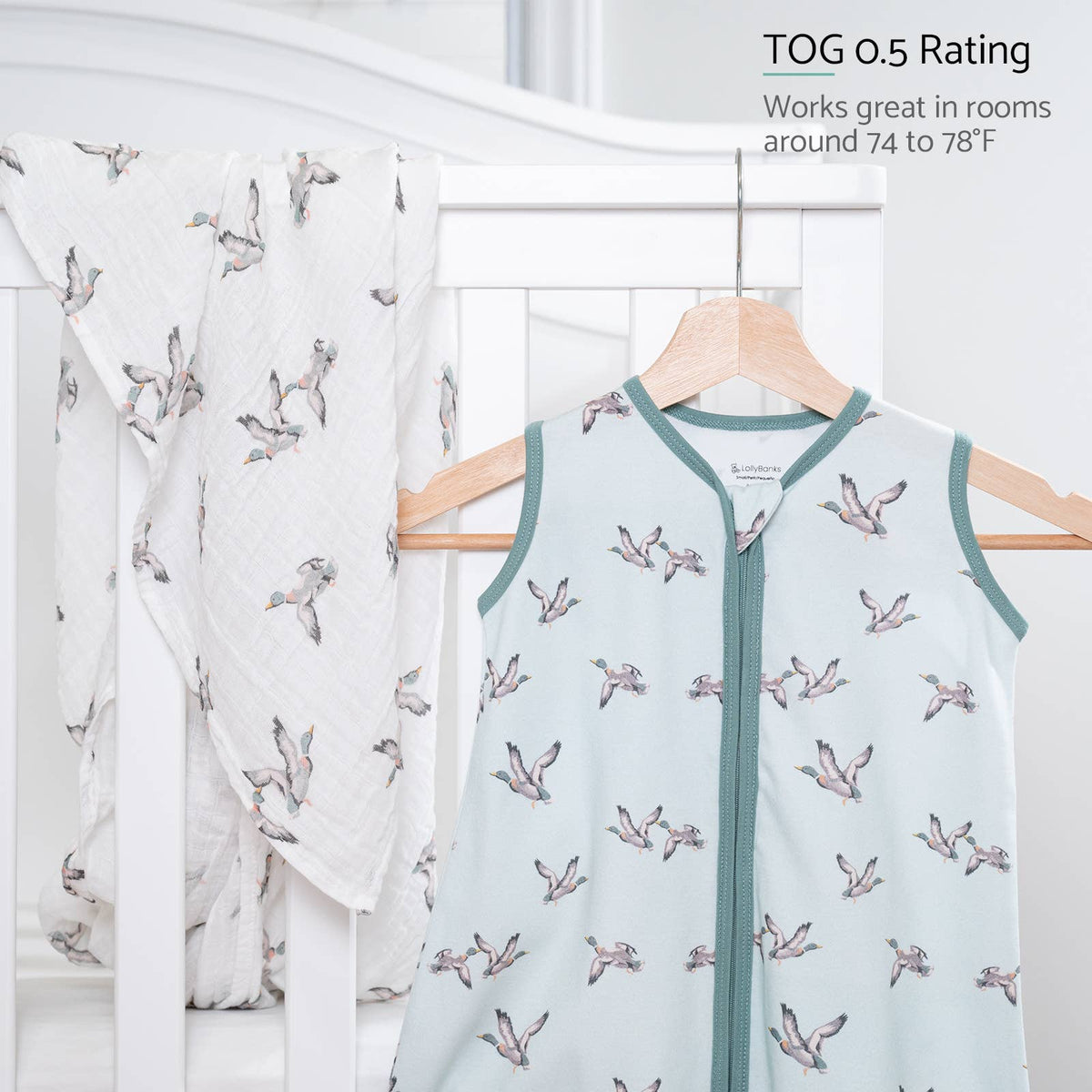 LollyBanks - Quackin'Up Mallard Duck Sleep Sack, 100% Organic Cotton - Baby Dill