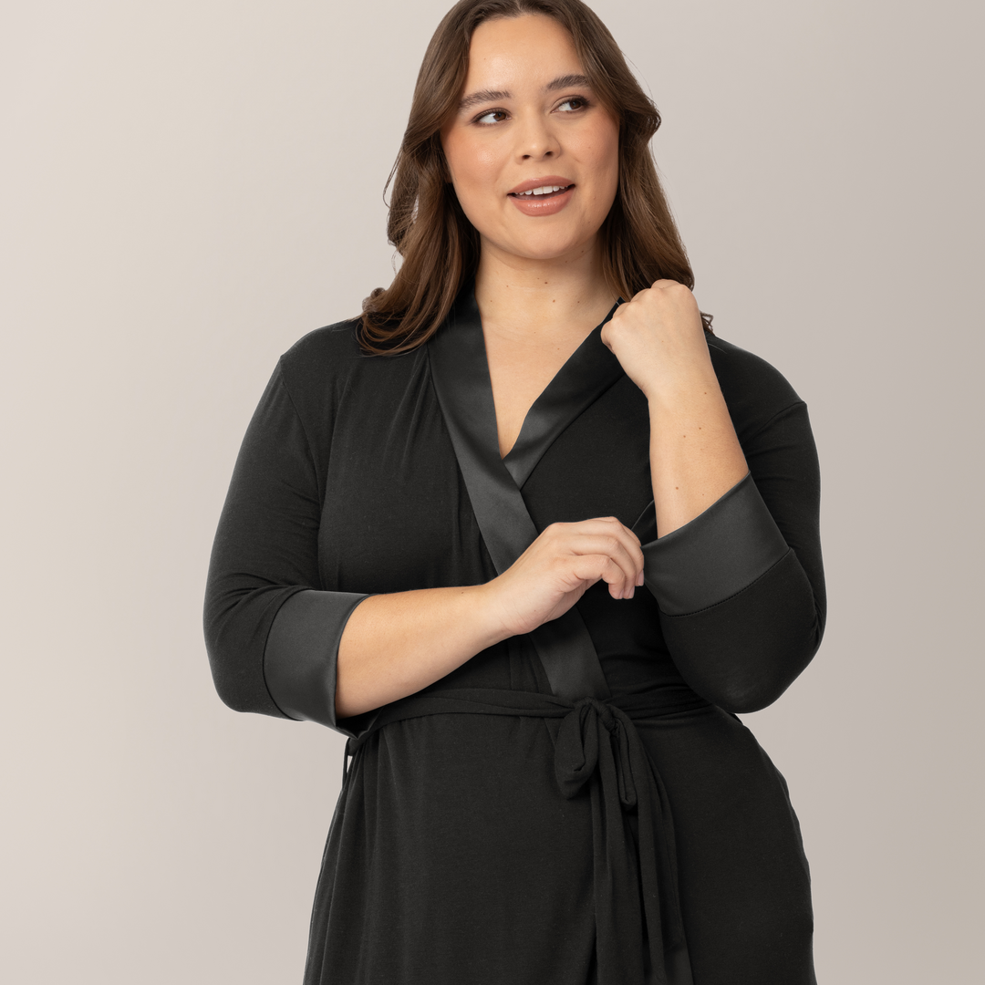 Emmaline Robe w/ Satin Collar and Trim - Baby Dill