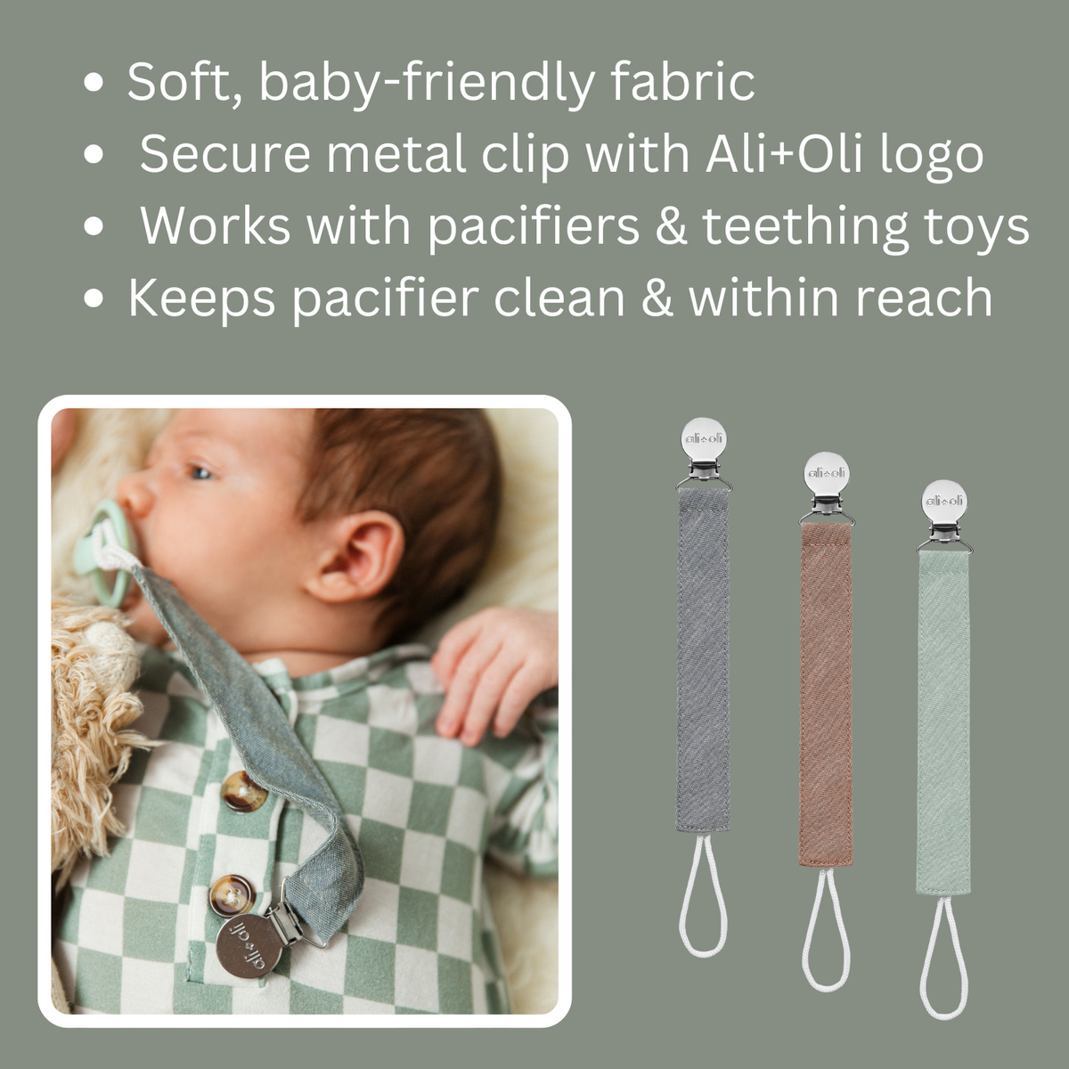 Linen Pacifier Clips (set of 3) - Baby Dill