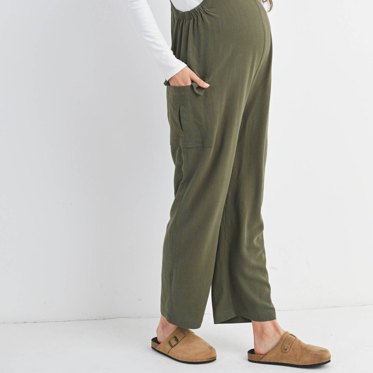 Straight Leg Maternity Adjustable Overalls - Baby Dill