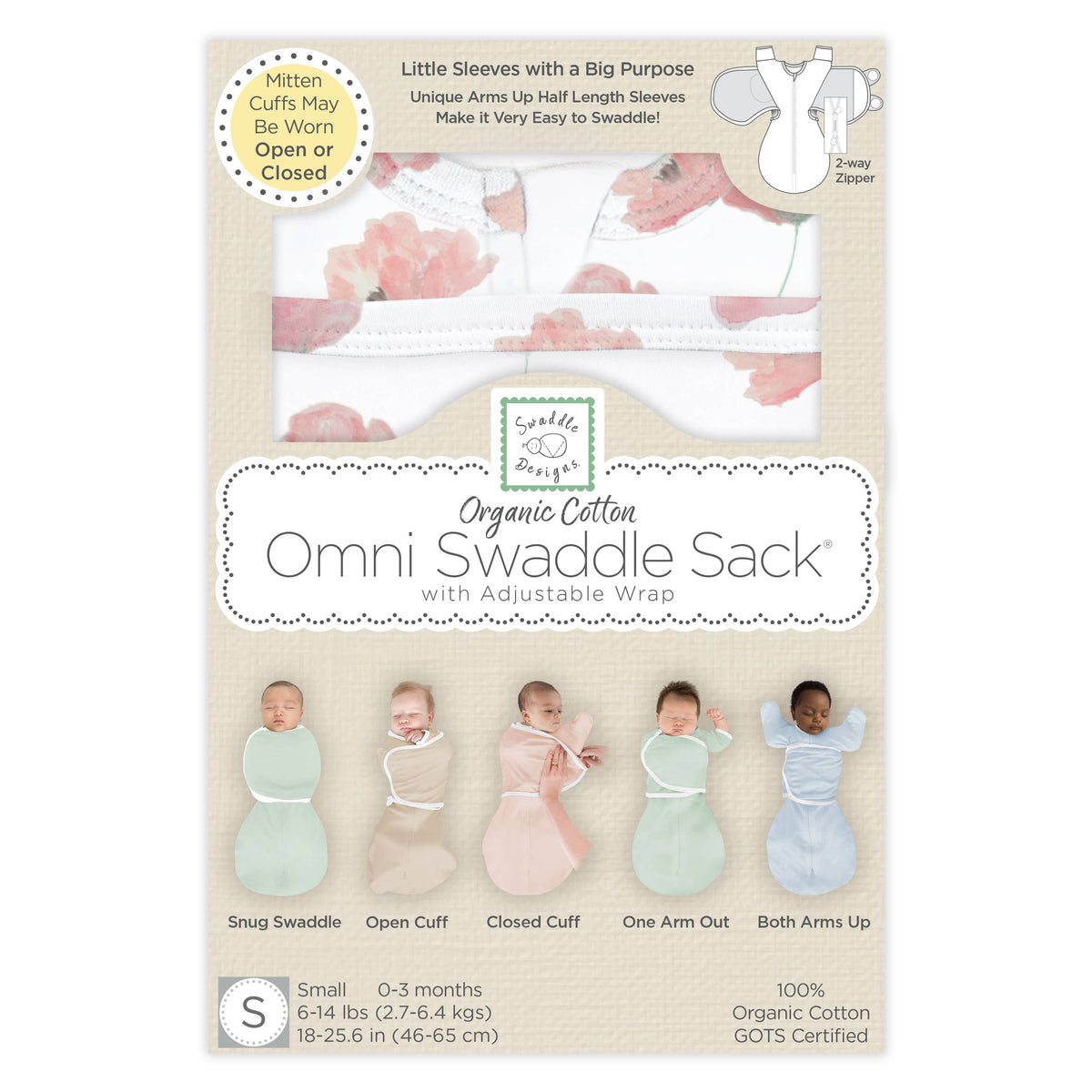 SwaddleDesigns - Organic Omni Swaddle Sack, Watercolor Poppies