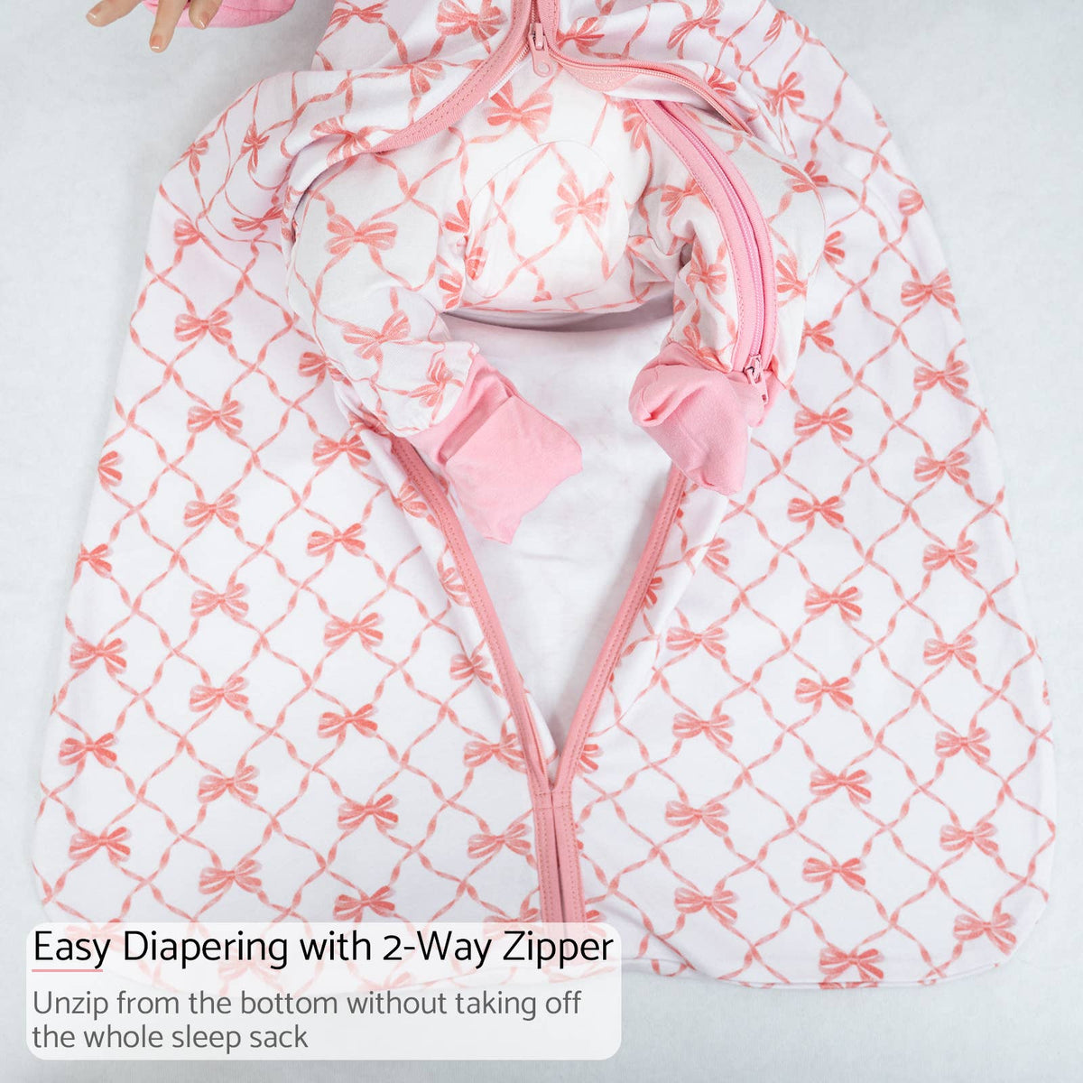 LollyBanks - Beautiful Bows Baby Girl Sleep Sack, 100% Organic Cotton - Baby Dill