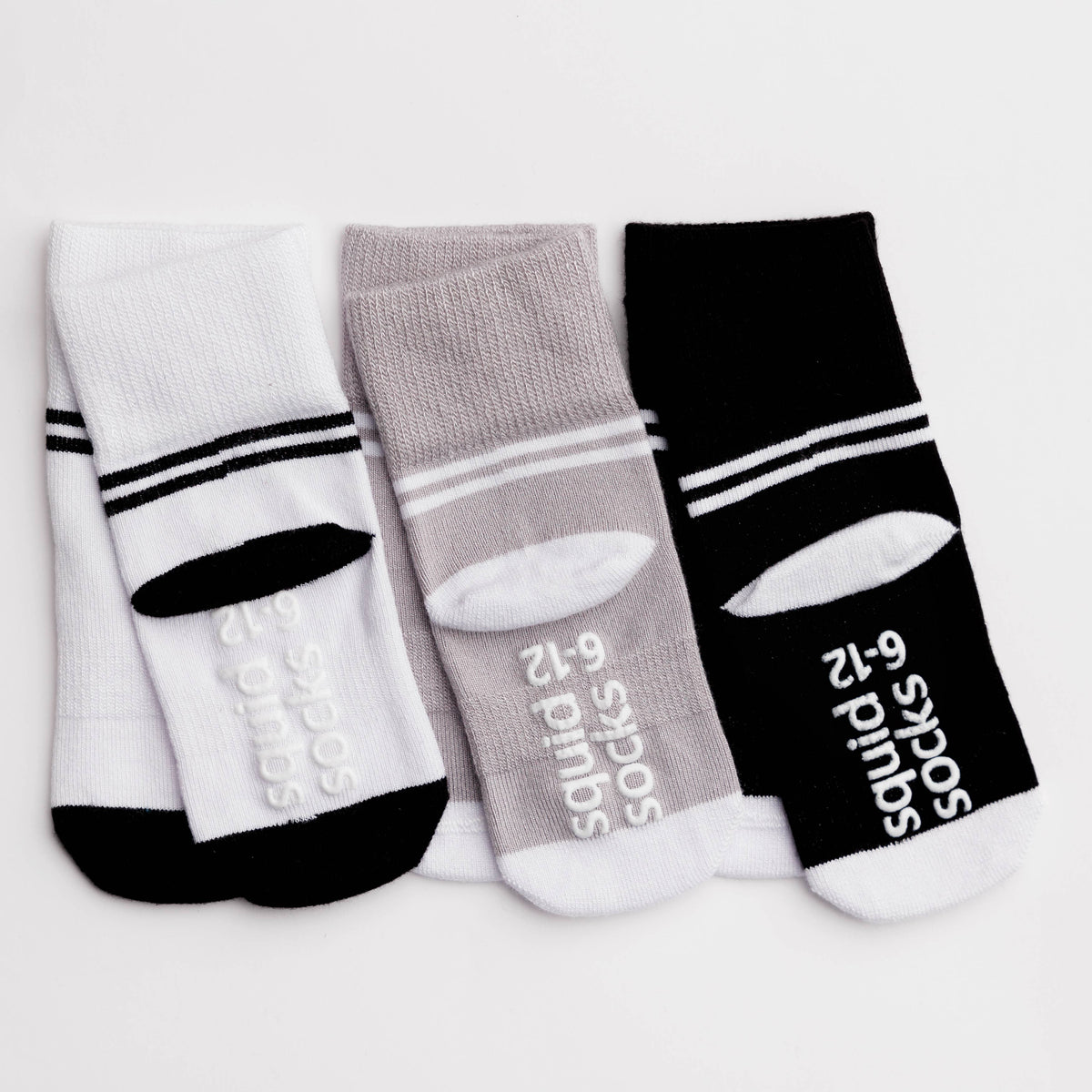 squid socks - City - Non-Slip Baby Socks - Black, Grey, White with Stripes - Baby Dill