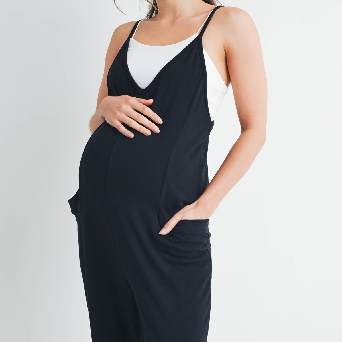 V-Neck Sleeveless Maternity Jogger Jumpsuit Overalls - Baby Dill