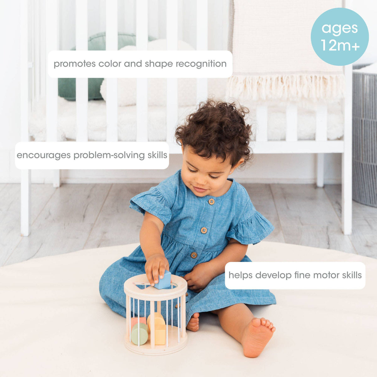 Wooden Shape Sorter, Toddlers Montessori Learning Toy