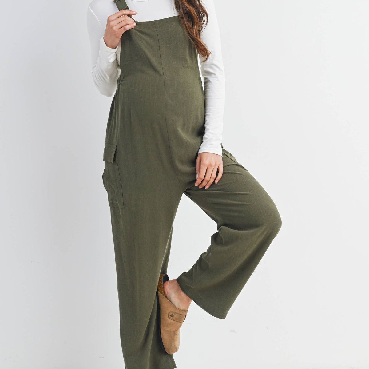 Straight Leg Maternity Adjustable Overalls - Baby Dill