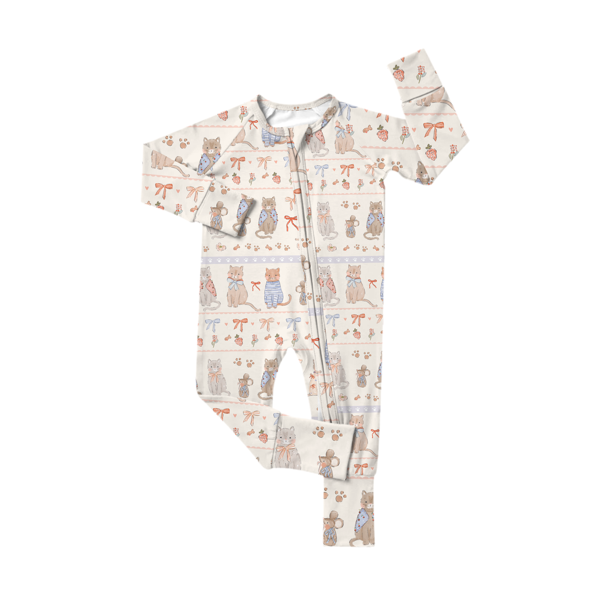Laney Baby - Bows and Whiskers Zipper Romper - Baby Dill